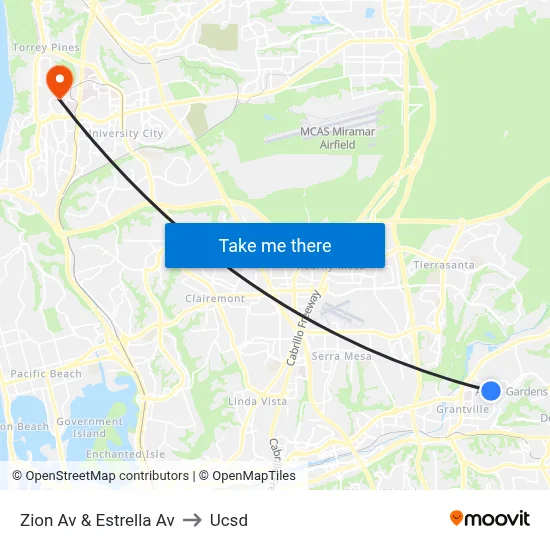 Zion Av & Estrella Av to Ucsd map