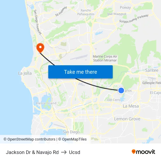 Jackson Dr & Navajo Rd to Ucsd map