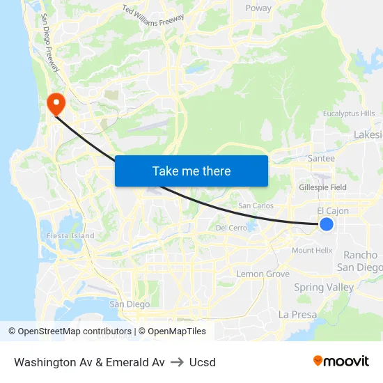 Washington Av & Emerald Av to Ucsd map