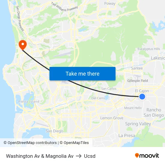 Washington Av & Magnolia Av to Ucsd map