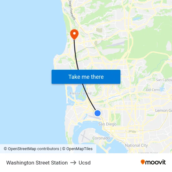 Washington Street Station to Ucsd map