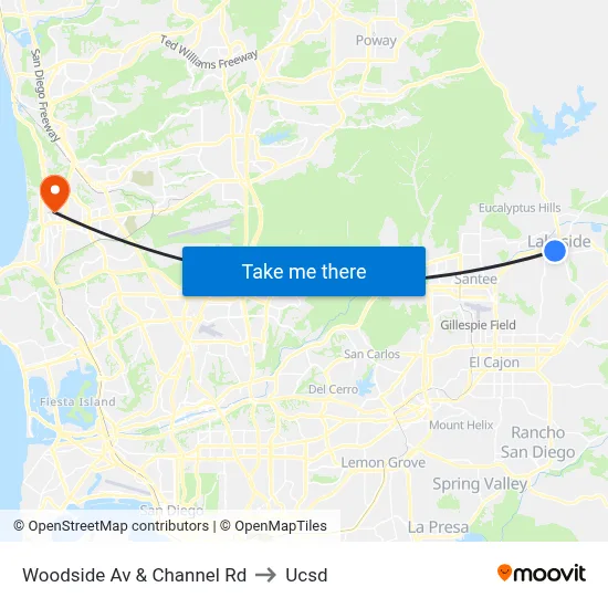 Woodside Av & Channel Rd to Ucsd map