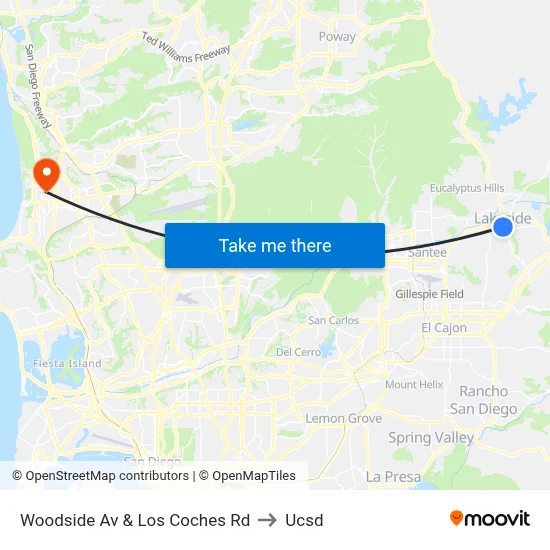 Woodside Av & Los Coches Rd to Ucsd map