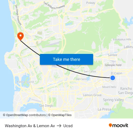 Washington Av & Lemon Av to Ucsd map