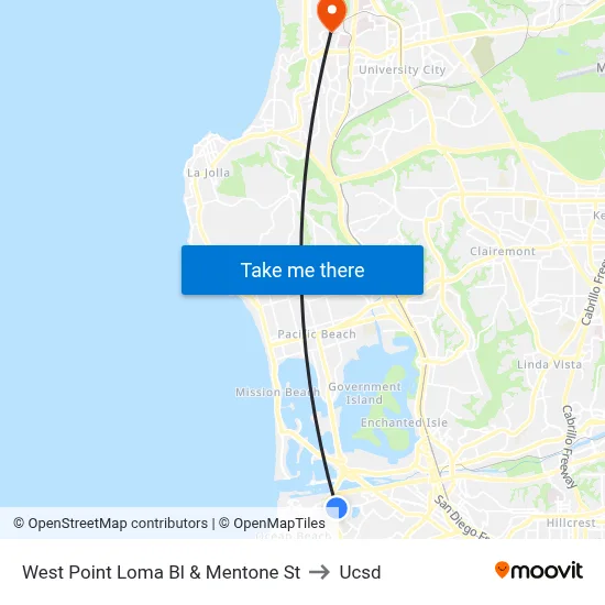 West Point Loma Bl & Mentone St to Ucsd map