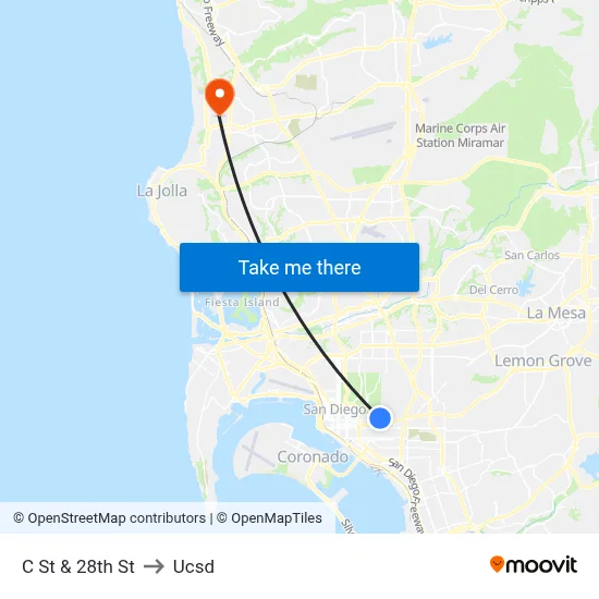 C St & 28th St to Ucsd map