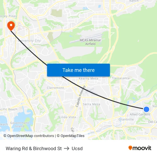 Waring Rd & Birchwood St to Ucsd map