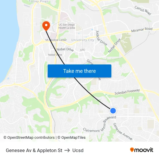 Genesee Av & Appleton St to Ucsd map