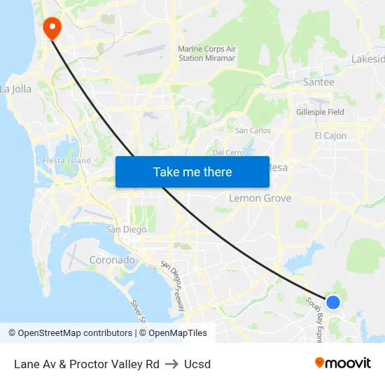 Lane Av & Proctor Valley Rd to Ucsd map