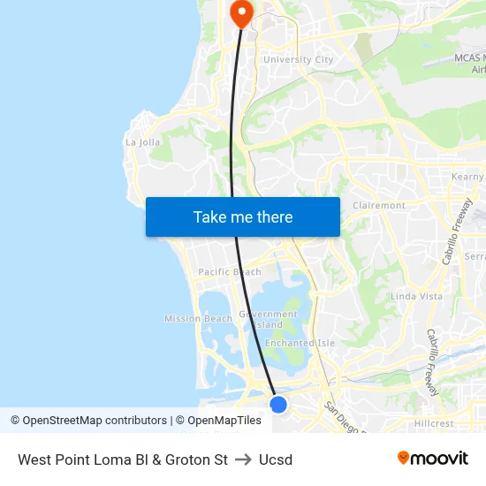 West Point Loma Bl & Groton St to Ucsd map