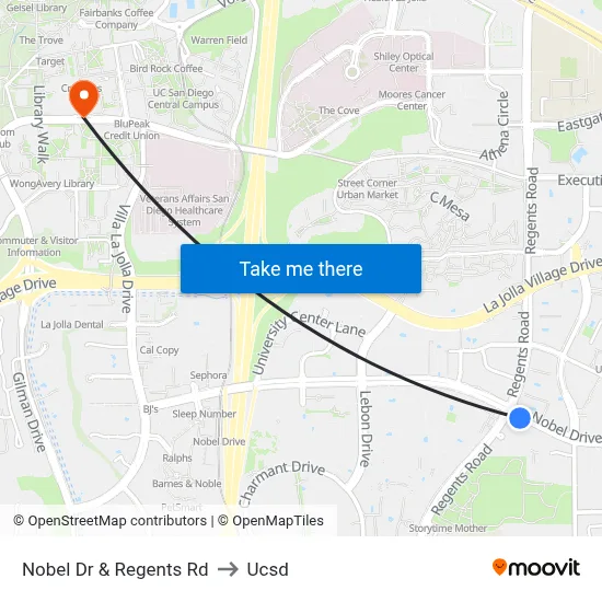 Nobel Dr & Regents Rd to Ucsd map