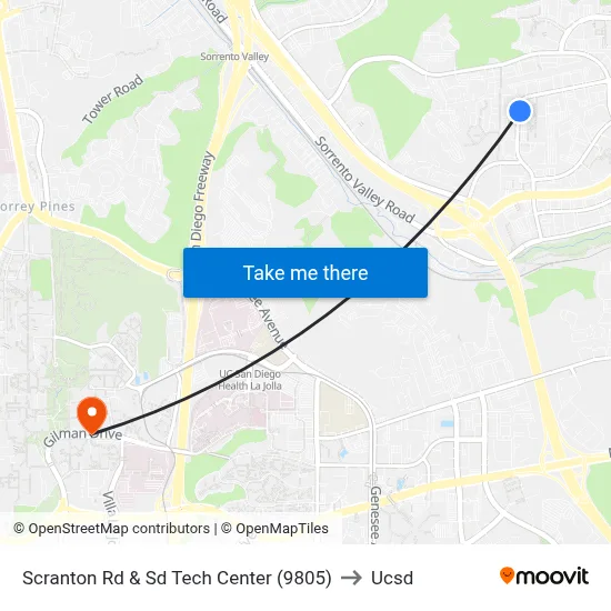 Scranton Rd & Sd Tech Center (9805) to Ucsd map