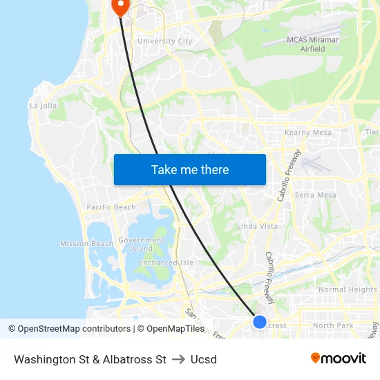 Washington St & Albatross St to Ucsd map