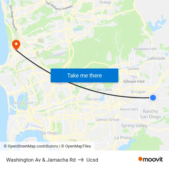 Washington Av & Jamacha Rd to Ucsd map