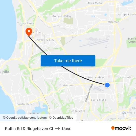 Ruffin Rd & Ridgehaven Ct to Ucsd map