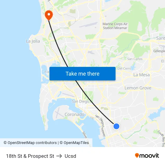 18th St & Prospect St to Ucsd map