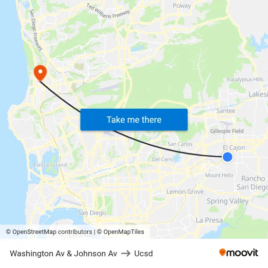 Washington Av & Johnson Av to Ucsd map