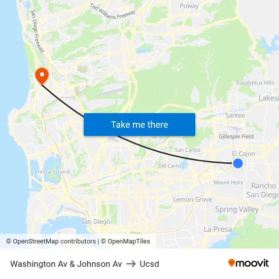 Washington Av & Johnson Av to Ucsd map