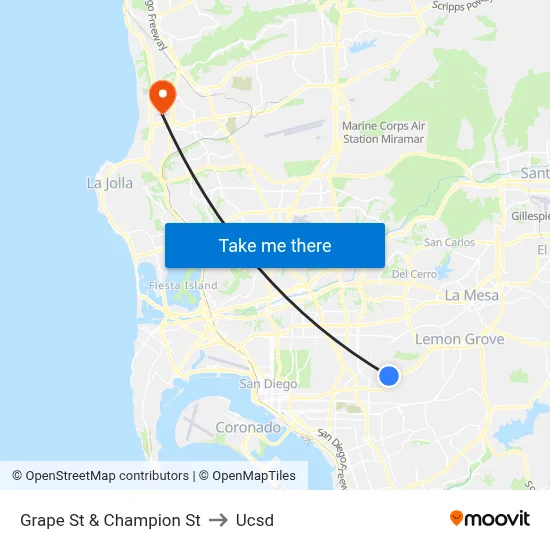 Grape St & Champion St to Ucsd map