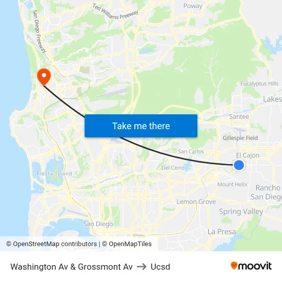 Washington Av & Grossmont Av to Ucsd map