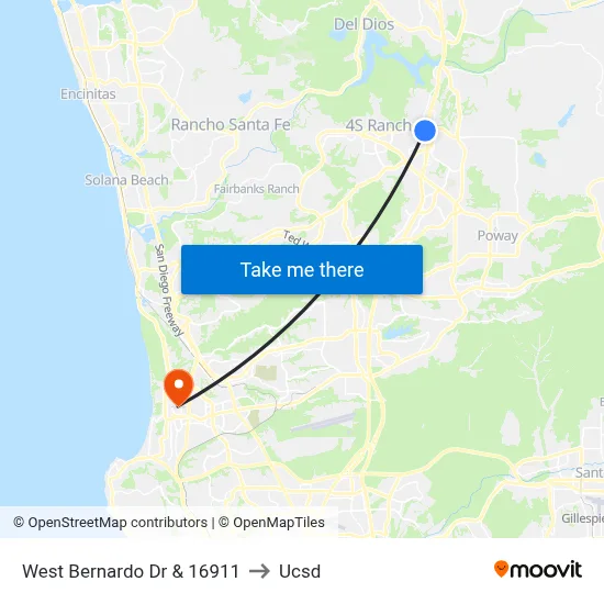 West Bernardo Dr & 16911 to Ucsd map