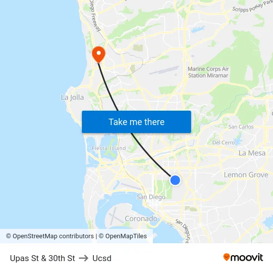 Upas St & 30th St to Ucsd map