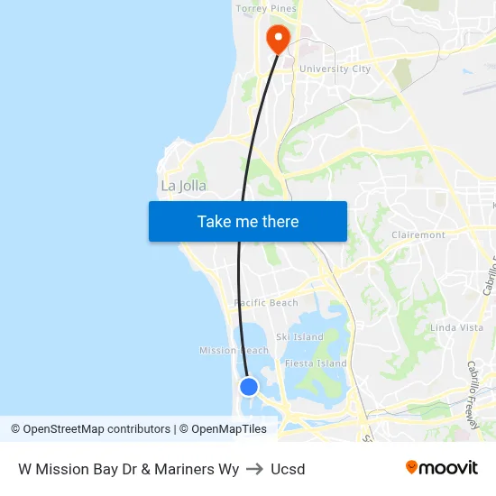 W Mission Bay Dr & Mariners Wy to Ucsd map