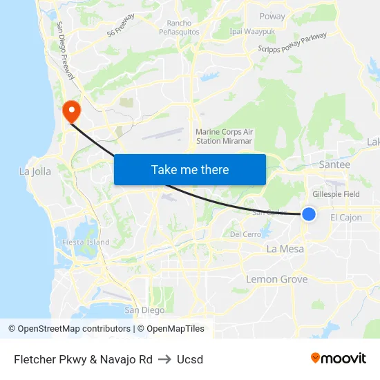 Fletcher Pkwy & Navajo Rd to Ucsd map