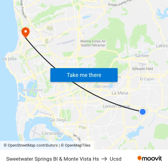 Sweetwater Springs Bl & Monte Vista Hs to Ucsd map