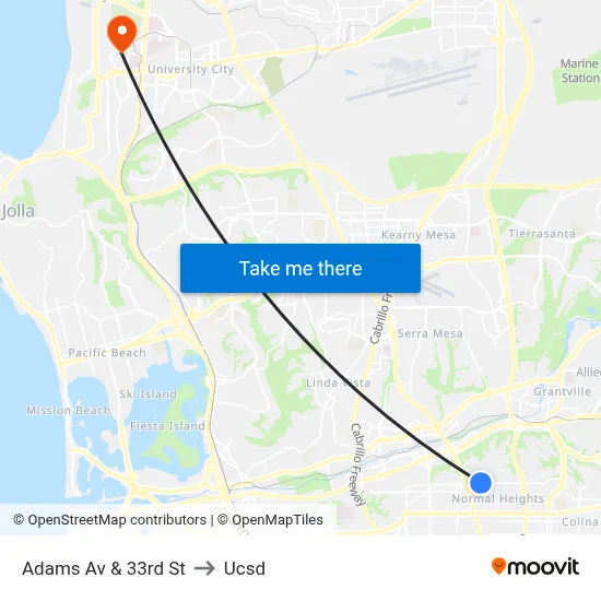 Adams Av & 33rd St to Ucsd map