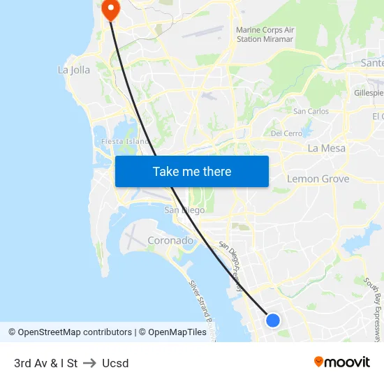3rd Av & I St to Ucsd map