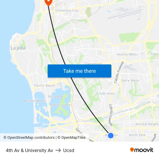 4th Av & University Av to Ucsd map