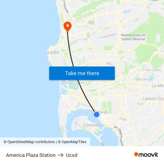 America Plaza Station to Ucsd map