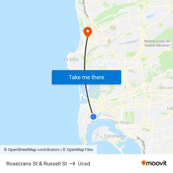 Rosecrans St & Russell St to Ucsd map