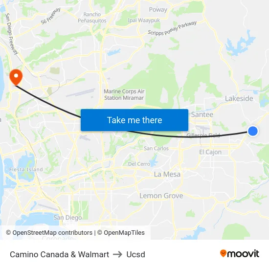 Camino Canada & Walmart to Ucsd map