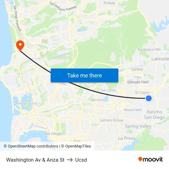 Washington Av & Anza St to Ucsd map