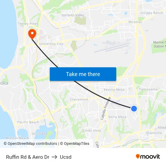 Ruffin Rd & Aero Dr to Ucsd map