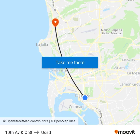 10th Av & C St to Ucsd map