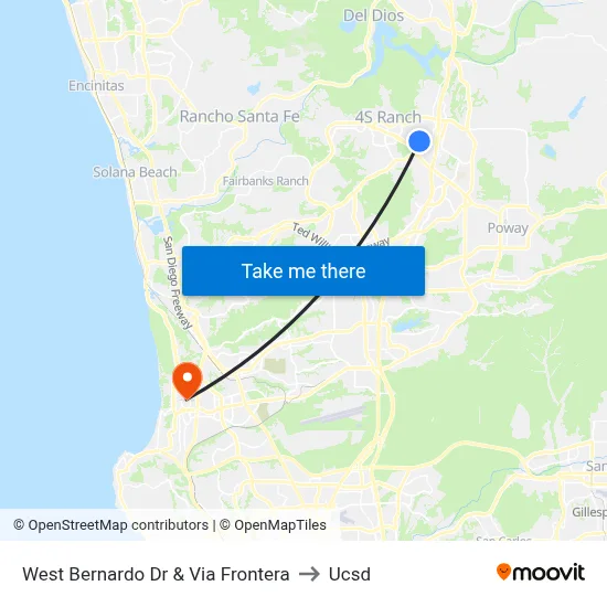 West Bernardo Dr & Via Frontera to Ucsd map
