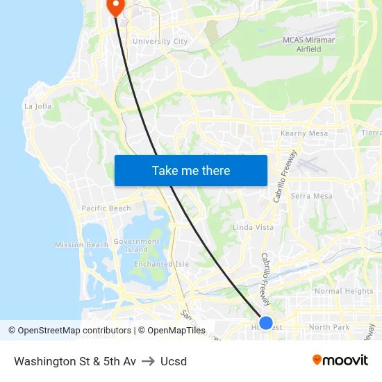 Washington St & 5th Av to Ucsd map