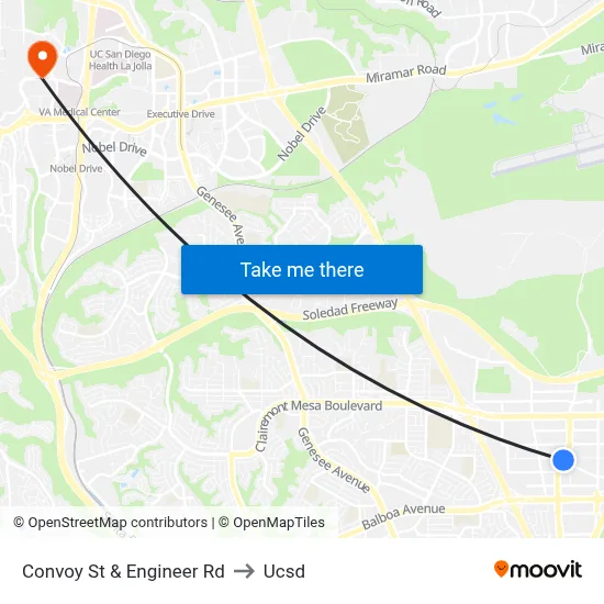 Convoy St & Engineer Rd to Ucsd map