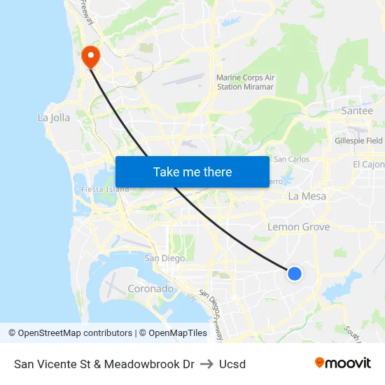 San Vicente St & Meadowbrook Dr to Ucsd map