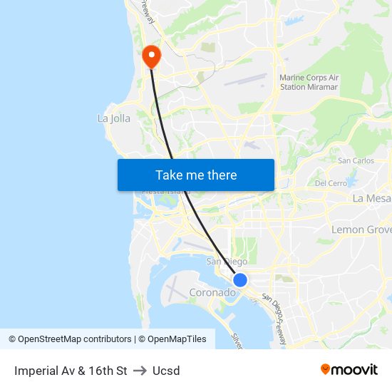 Imperial Av & 16th St to Ucsd map