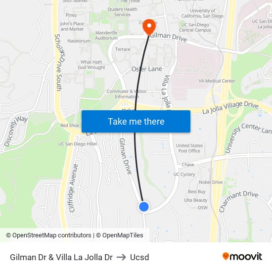 Gilman Dr & Villa La Jolla Dr to Ucsd map