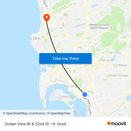 Ocean View Bl & 32nd St to Ucsd map