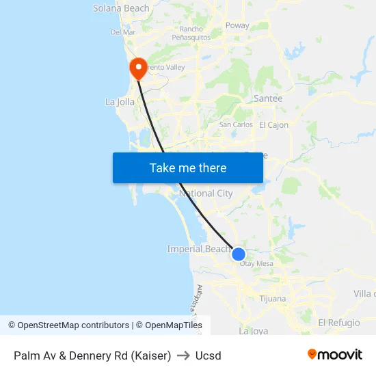 Palm Av & Dennery Rd (Kaiser) to Ucsd map
