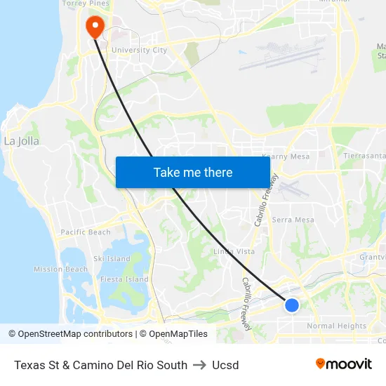 Texas St & Camino Del Rio South to Ucsd map