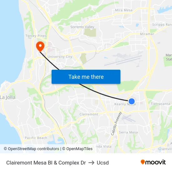 Clairemont Mesa Bl & Complex Dr to Ucsd map