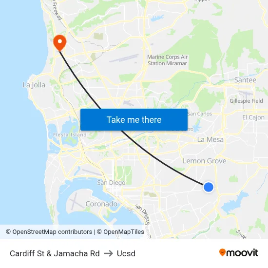 Cardiff St & Jamacha Rd to Ucsd map