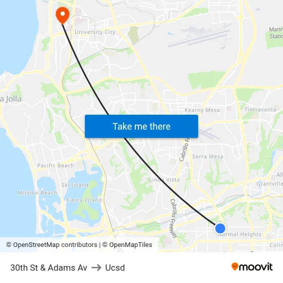 30th St & Adams Av to Ucsd map
